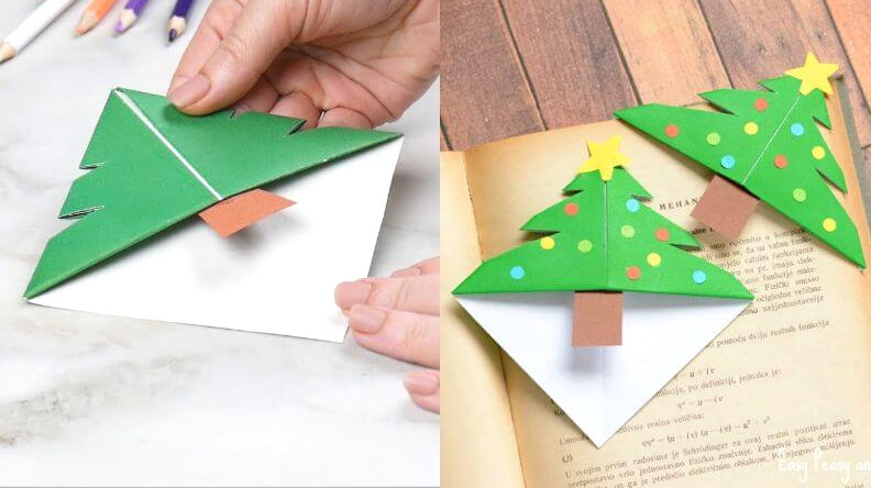 Origami Corner Bookmark Christmas Tree Idea