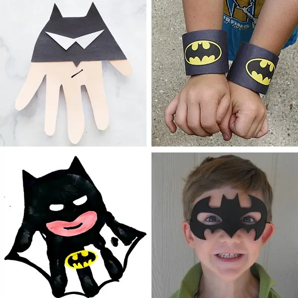 Batman crafts: Batman handprint, wrist cuffs and mask