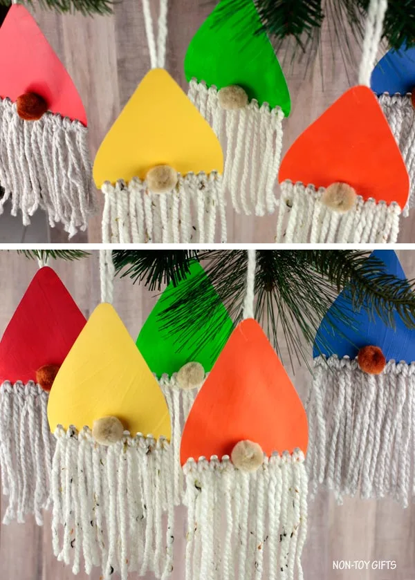 Paper plate gnome ornaments kids can make for Christmas