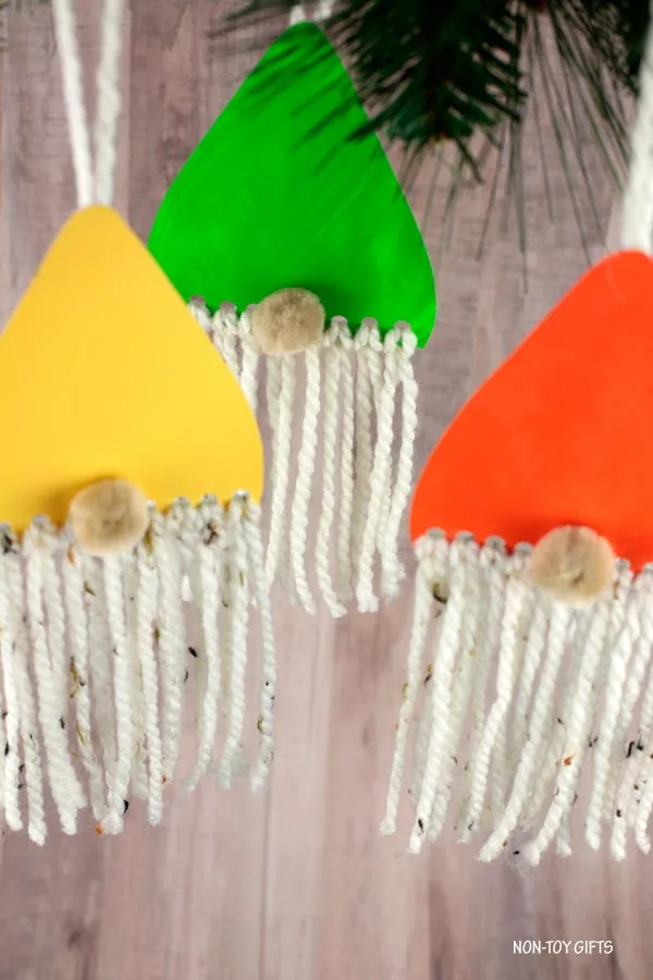 Yarn and paper plate gnome ornaments