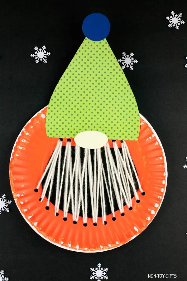 Yarn and paper plate gnome craft for kids