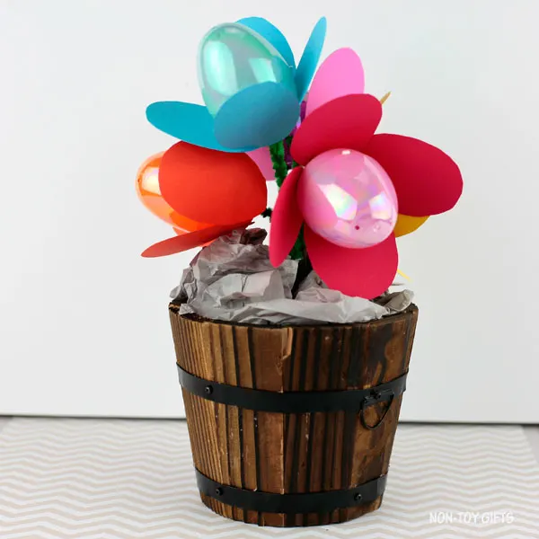 DIY craft using plastic Easter egg flowers