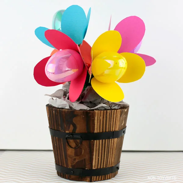 Flowers made from plastic Easter eggs
