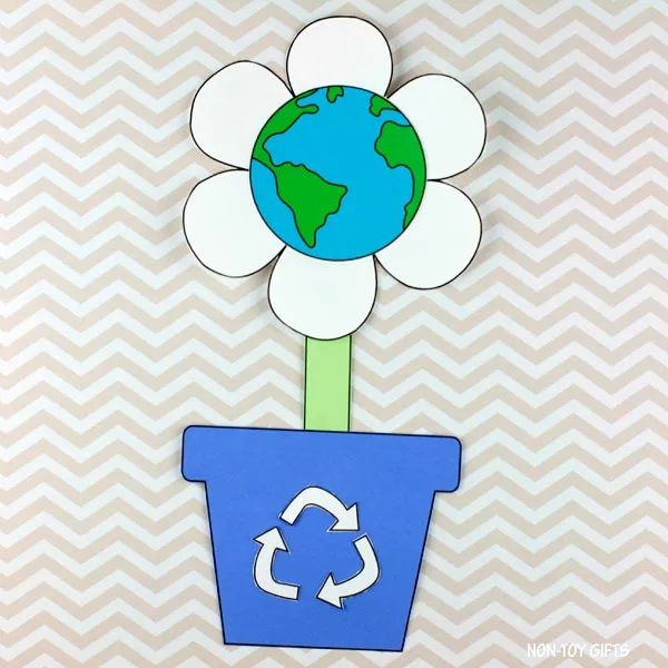 Earth flower in a recycling flowerpot craft