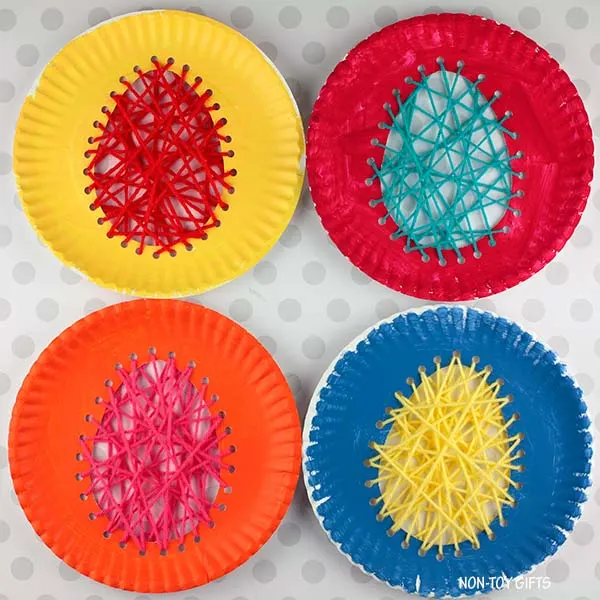 Easter egg craft with yarn and paper plate