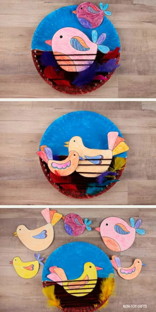 Paper plate bird nest craft with template