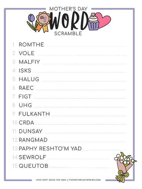 Mother's Day Word Scramble Free Printable