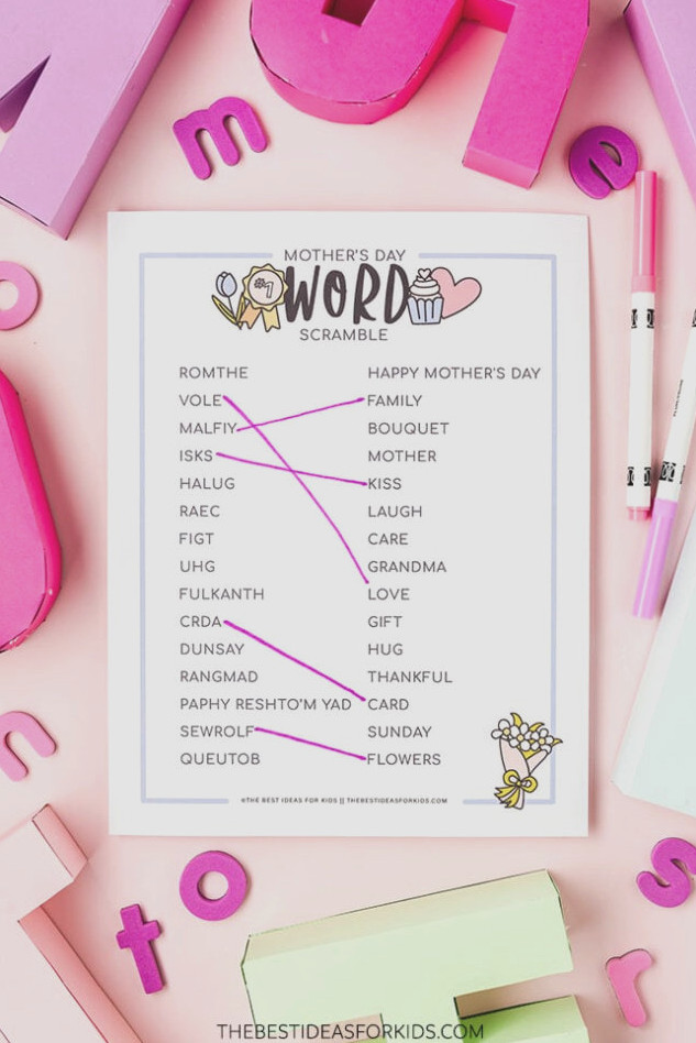 Mother's Day Word Scramble Matching
