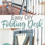 Image showing the folding desk assembled and another view of it folded for storage.