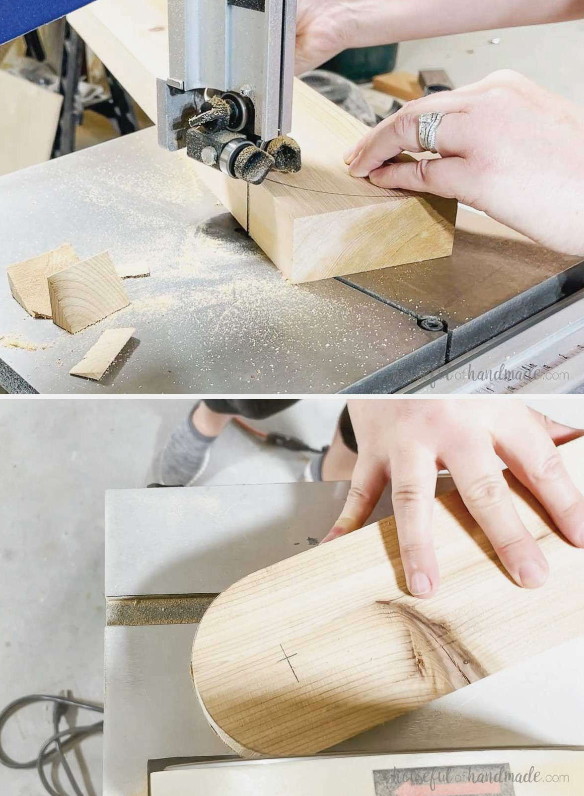 Shaping curves in the leg pieces and smoothing them with a sander. 