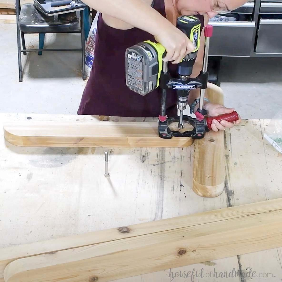 Making oversized bolt holes in the leg pieces. 