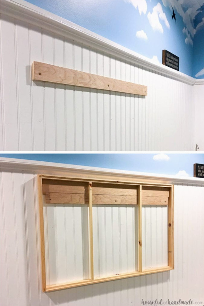 Create the perfect place to organize your most used supplies! Learn how to hang pegboard so it is removable if needed. Housefulofhandmade.com | Craft organization ideas | Craft room remodel | Pegboard organization | $100 Room Challenge | Easy woodworking | Easy building plans | Free Building plans 