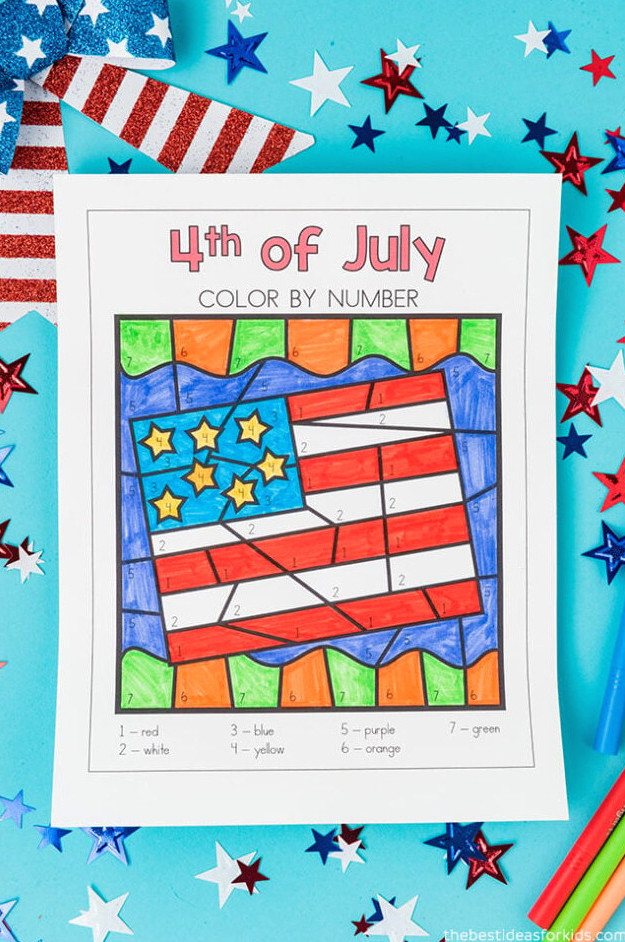 Color by Number 4th of July Flag