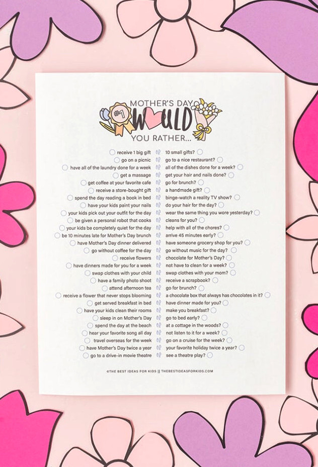 Free Printable Mothers Day Would You Rather