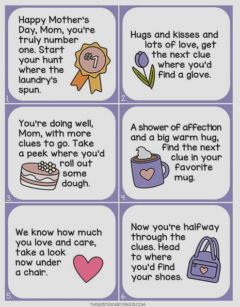 Clues for a Mother's Day Scavenger Hunt