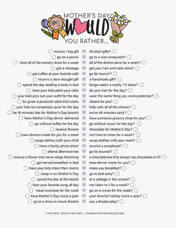 Mother's Day Would You Rather This or That Questions