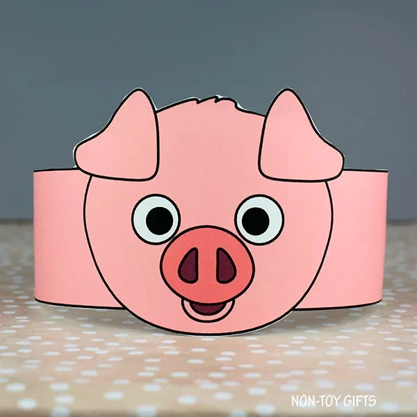 easy farm animal craft: Pig paper hat