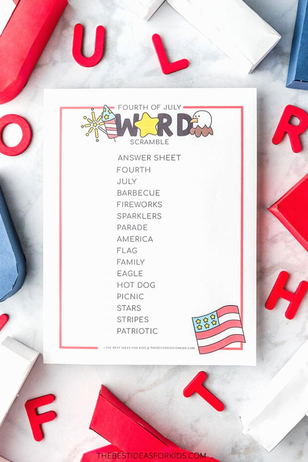 4th of July Word Scramble Answers