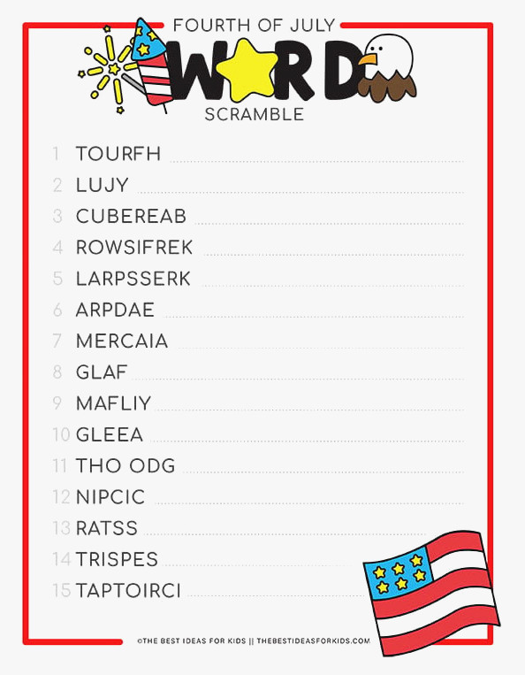 4th of July Word Scramble for Kids