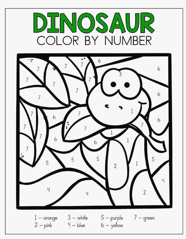 Dinosaur Color by Number Free Printable Sheet