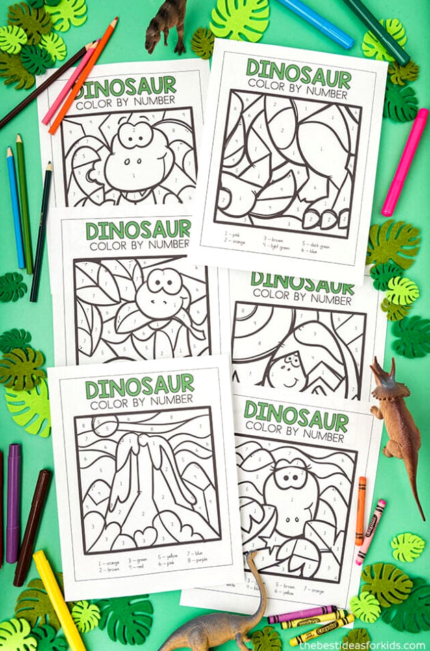 Dinosaur Color by Number Free Printables