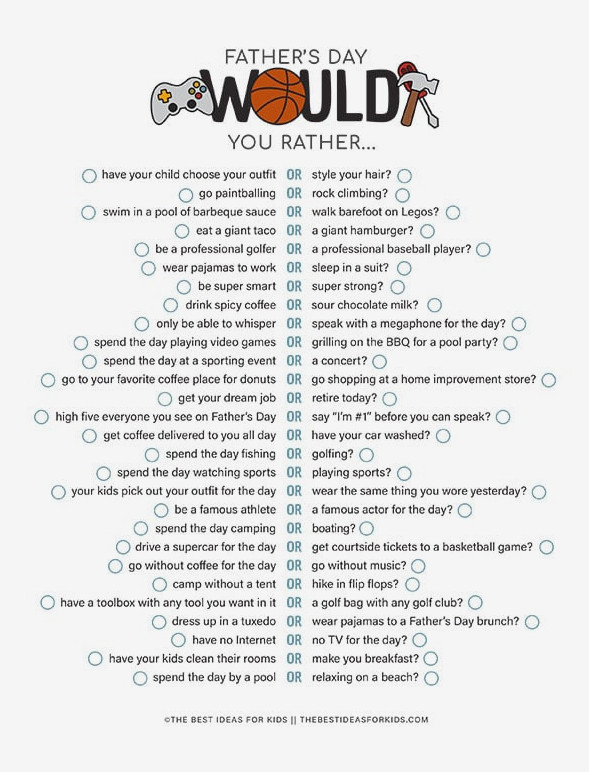 Free Printable Father's Day Would You Rather