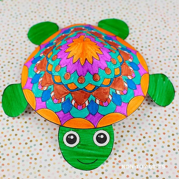 easy Mandala Turtle 3D Craft for kids