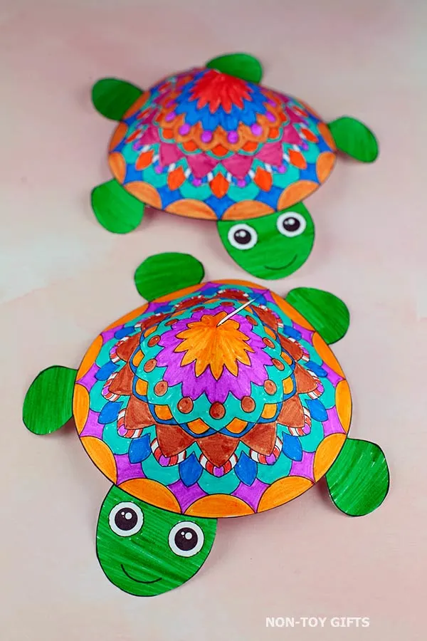 Mandala Turtle 3D Craft for kids with free printable 
