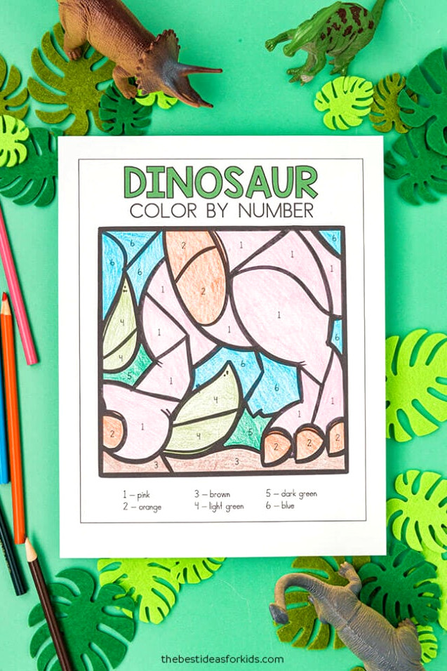 kids dinosaur color by number