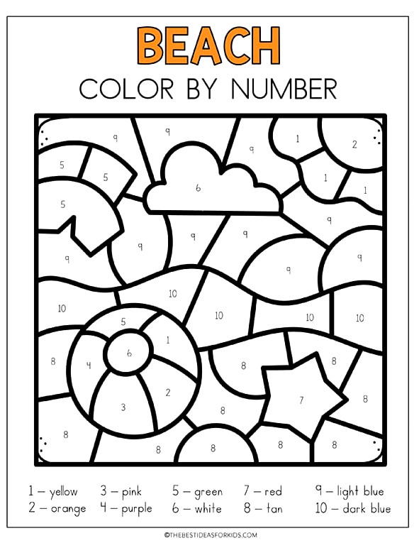 Beach Free Printable Color by Number