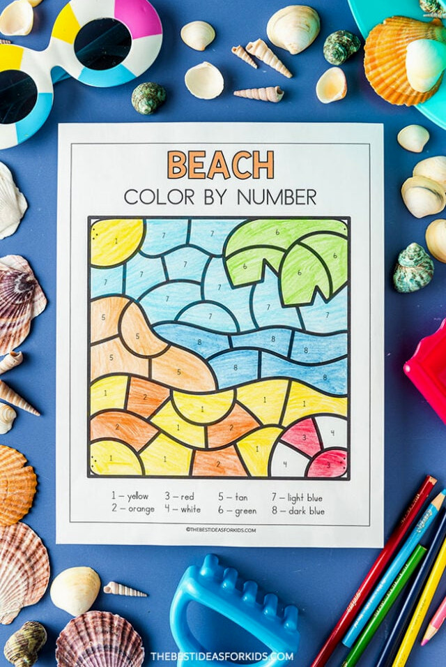 Color by Number Beach Sheet