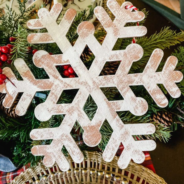 white distressed snowflake ornament