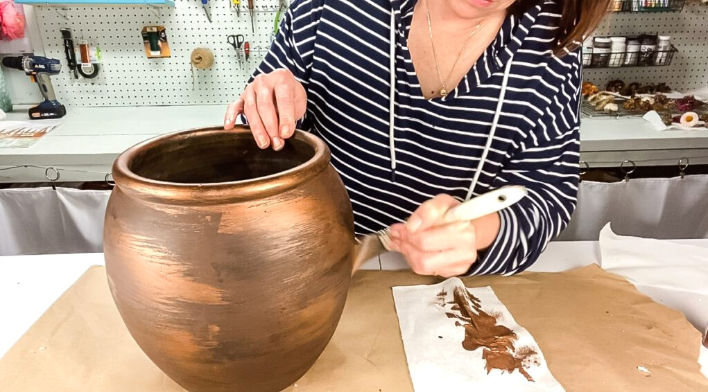 using copper paint on planter