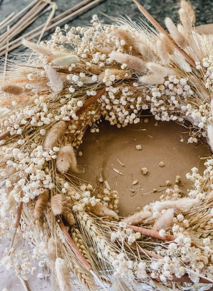 natural dried wreath on a table