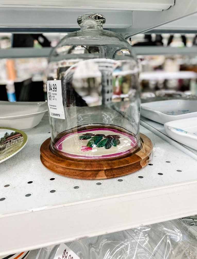 clche on thrift store shelf