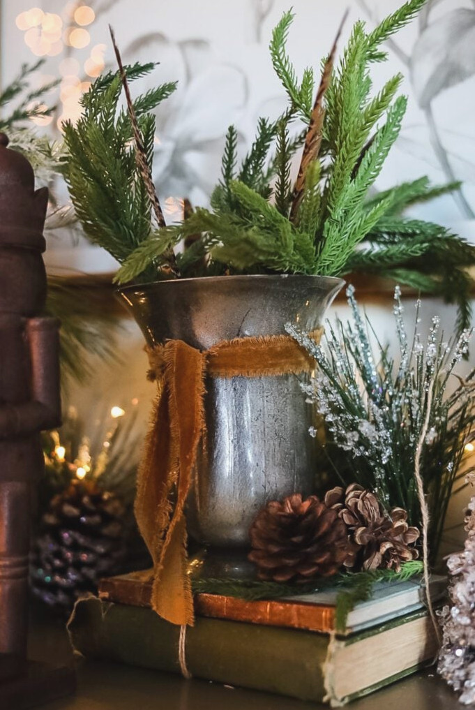 mercury glass vase with greenery