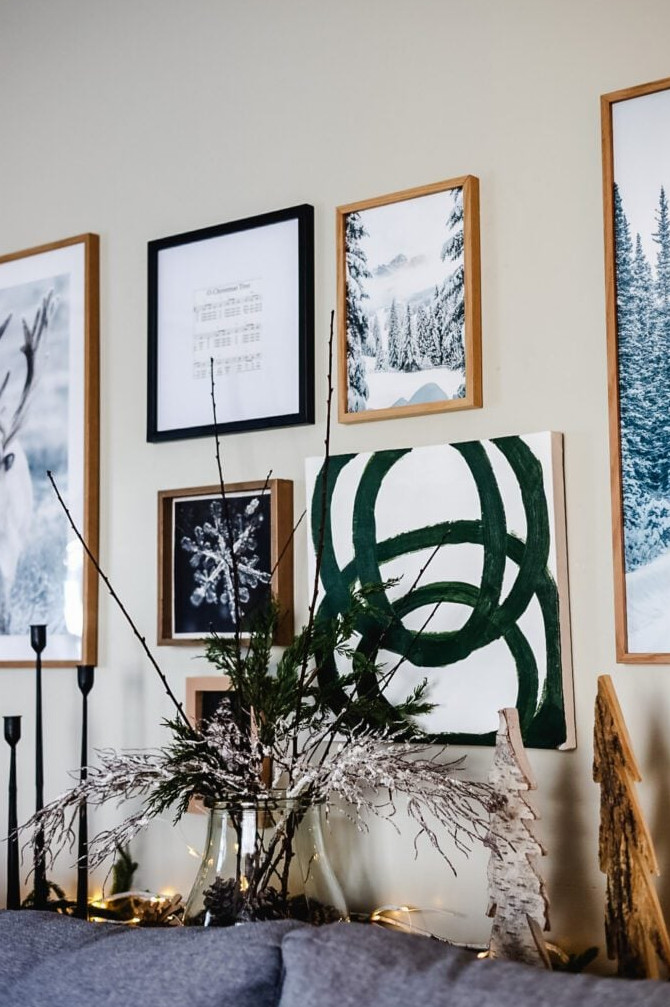 winter gallery wall in living room