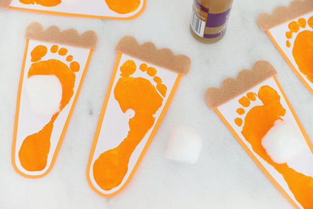 Gluing cotton balls onto pies
