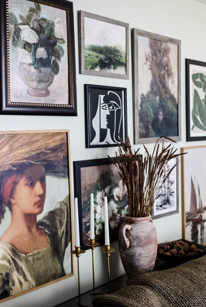 gallery wall on living room wall