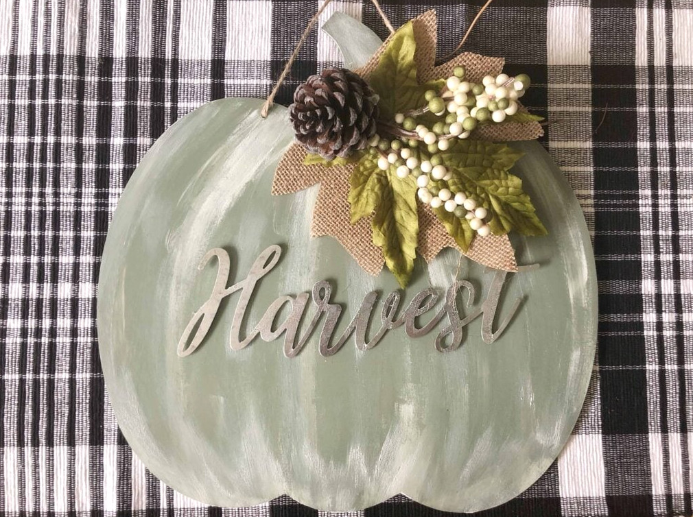 pumpkin shaped sign made from Dollar Tree items