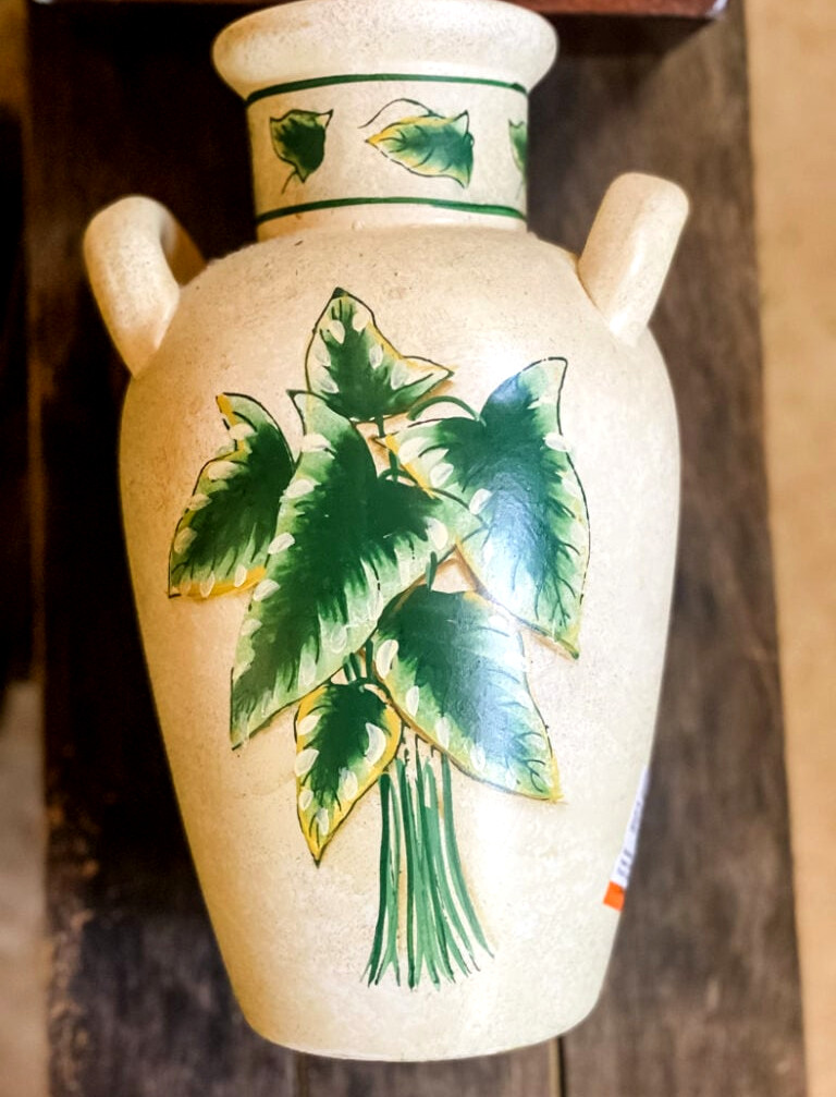 secondhand vase with painted leaves