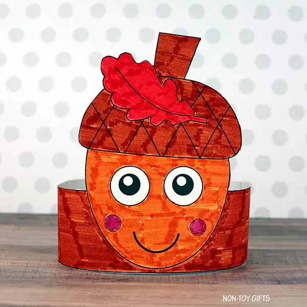 acorn paper hat coloring activity for preschool children