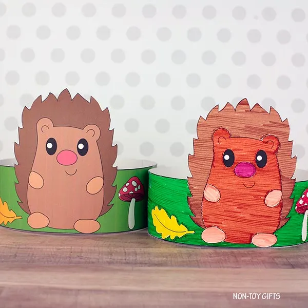 Hedgehog project for children: printable hedgehog paper crown template