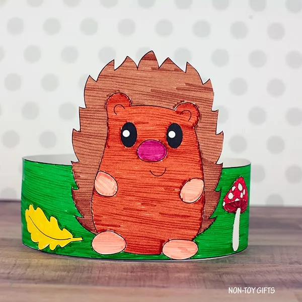 Easy fall hedgehog paper crown craft printable template for children