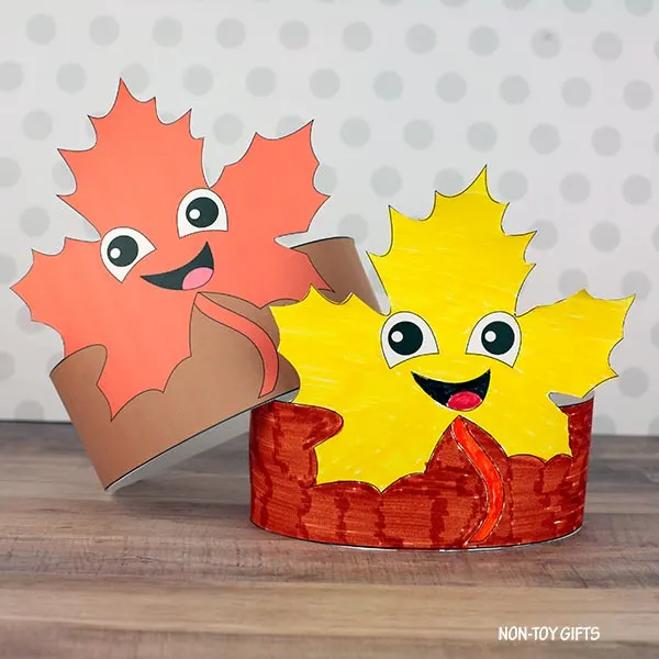 easy coloring autumn craft for kids: leaf headband printable