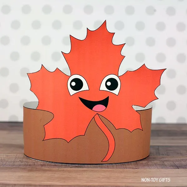 easy leaf headband craft for kids with printable template to use in the classroom