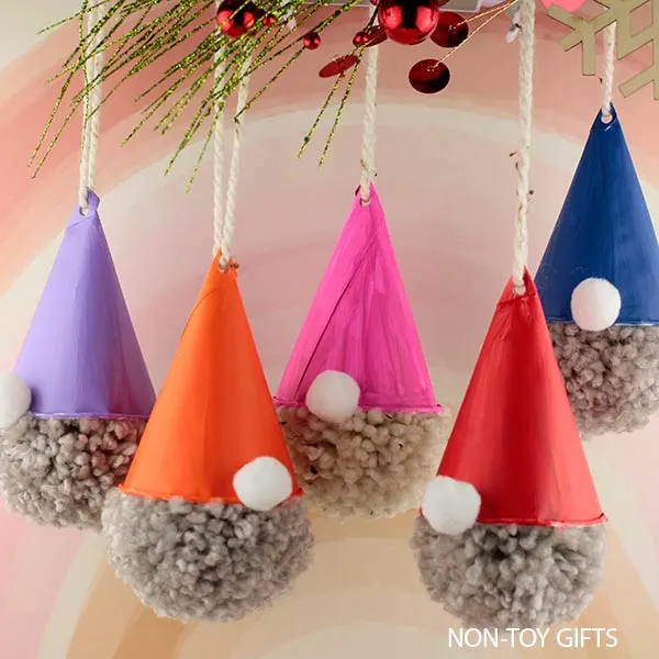 DIY pom pom gnome ornaments for kids and adults