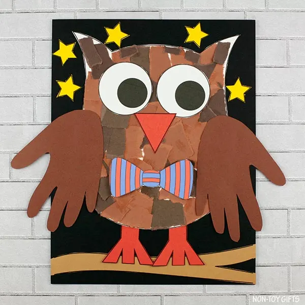 ripped paper owl project for children