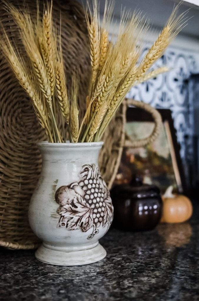 container filled with dried wheat