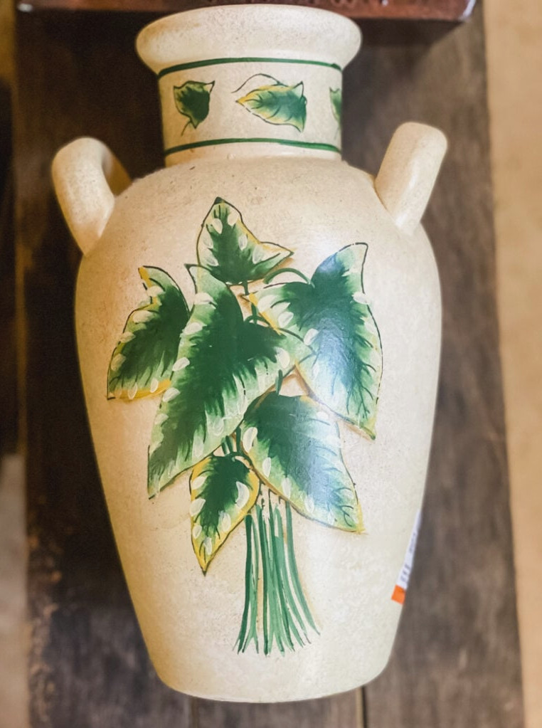 secondhand vase with painted leaves